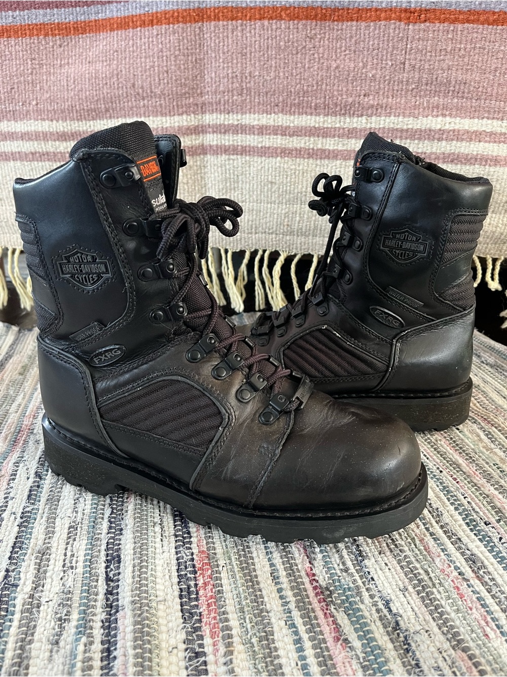 Harley Davidson FXRG-5 Leather Boots Zip Up Lace Up Biker Motorcycle Riding Logo